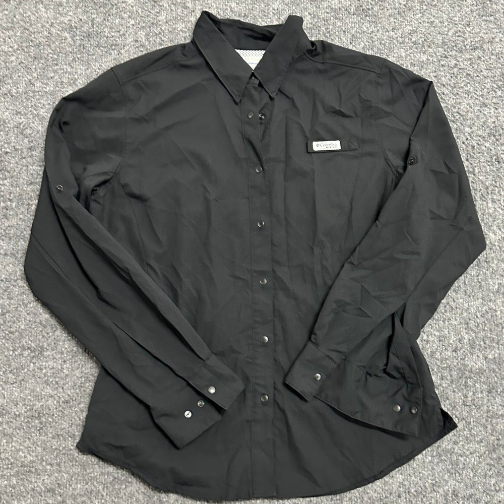 Columbia Shirt Womens Medium Black PFG Long Sleeve Vented Fishing Utility Top